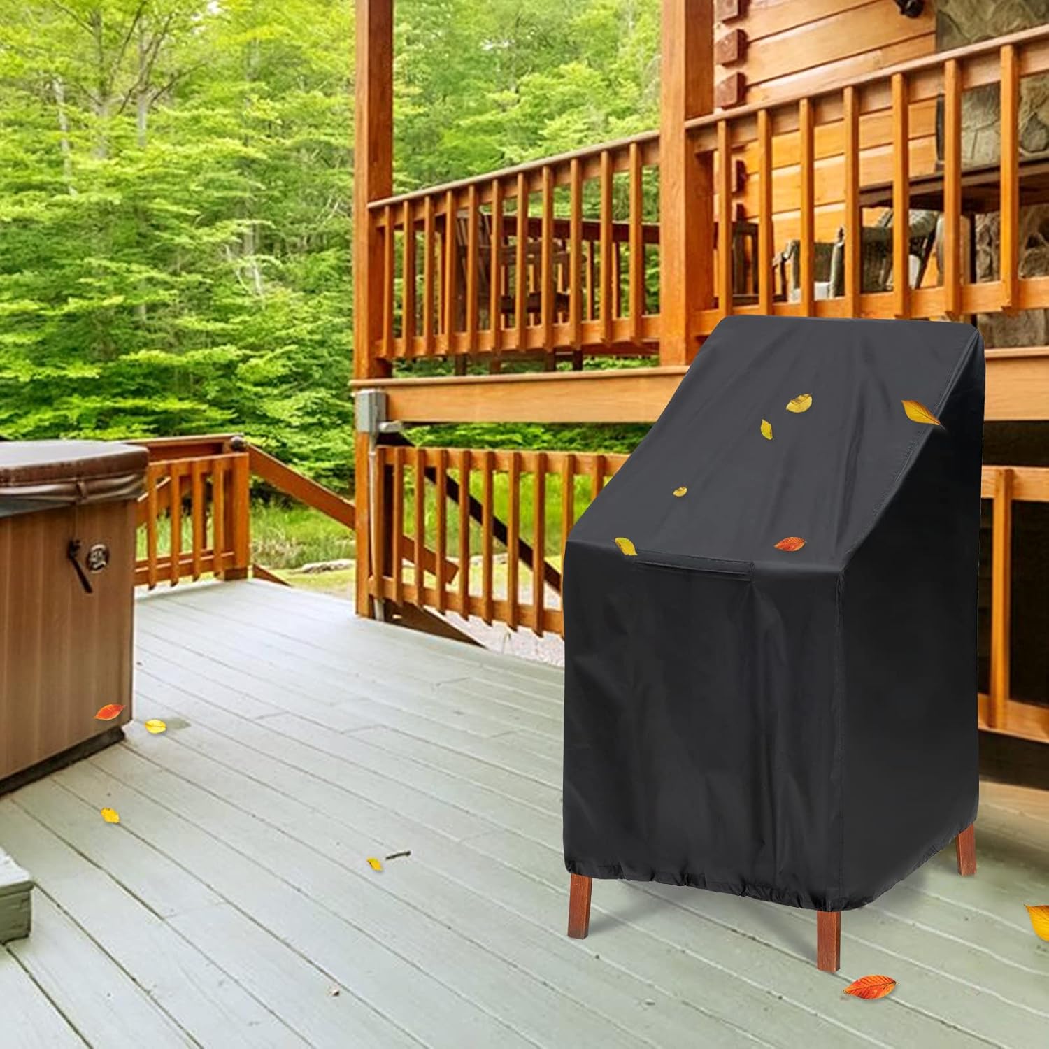 Outdoor Chair Covers, 2 Pack, 25"W x 25"D x 47"H, Waterproof, Black, Polyester Blend, Fits 4-6 Stackable Dining Chairs - Image 5