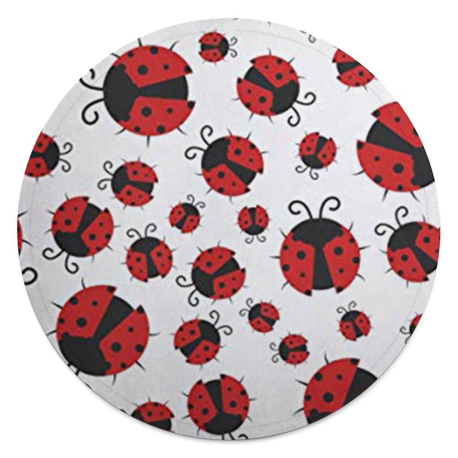 FekiLoot Funny Ladybug Round Flannel Throw Blanket, 59.1 Inch Diameter Single Sided Printed Fleece Blanket, Multipurpose Foldable Decor Cover for Couch Office Camping Home Furnishing