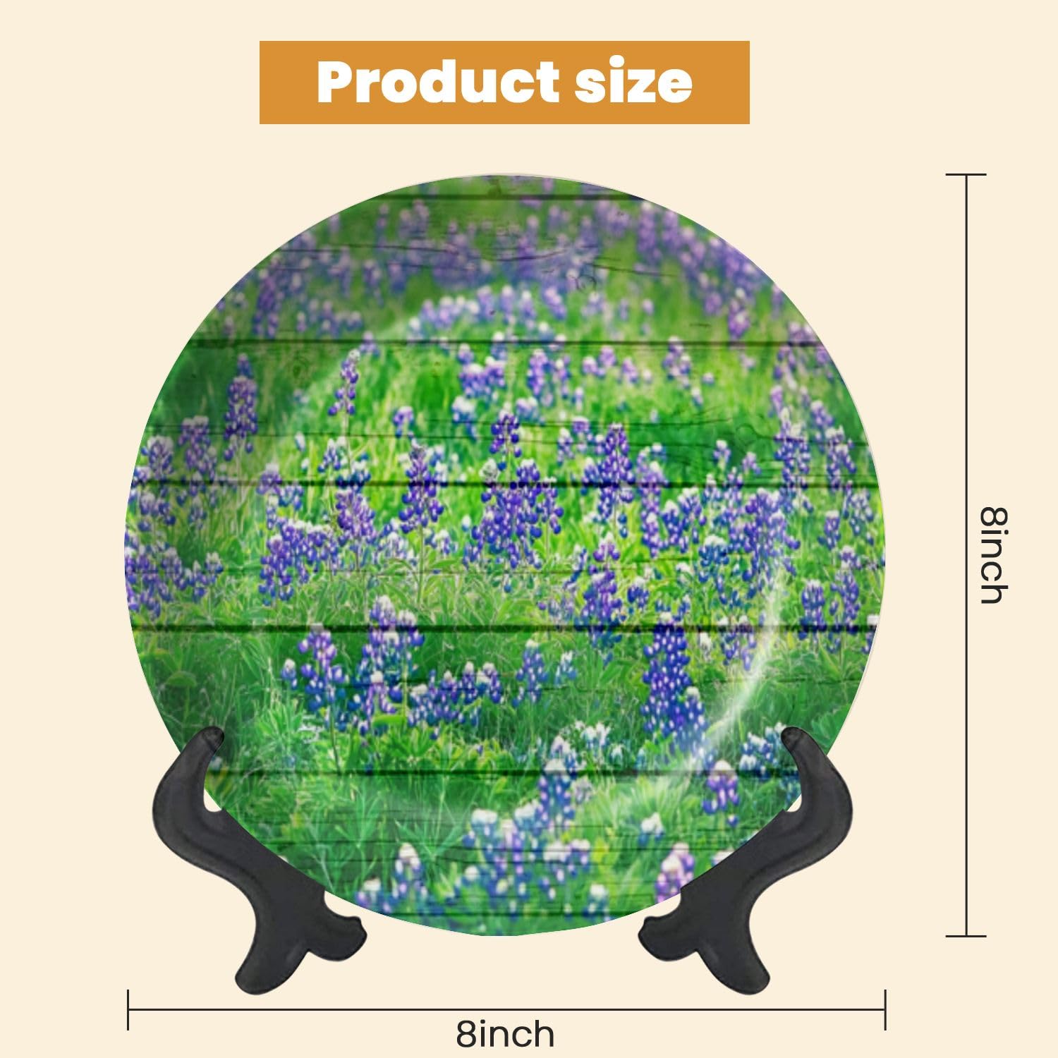 Decorative Plates for Display Meadow Full Bluebonnet Flowers Texas Gift Plates Ceramic Collections Plates Hanging Artwork for Living Dining Room Kitchen Souvenir