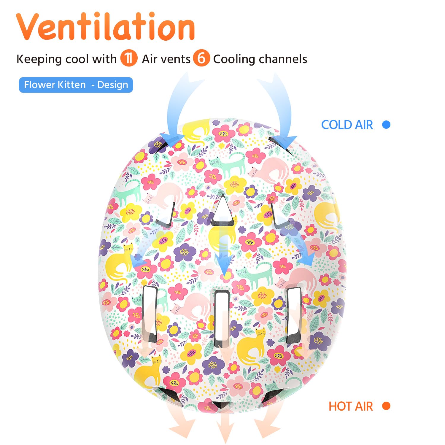 Toddler Bike Helmet for Boys and Girls, Adjustable Kids Helmets from Infant/Baby to Children, 1/2/3/4/5/6 Years Old(Flower Kitten,XS)