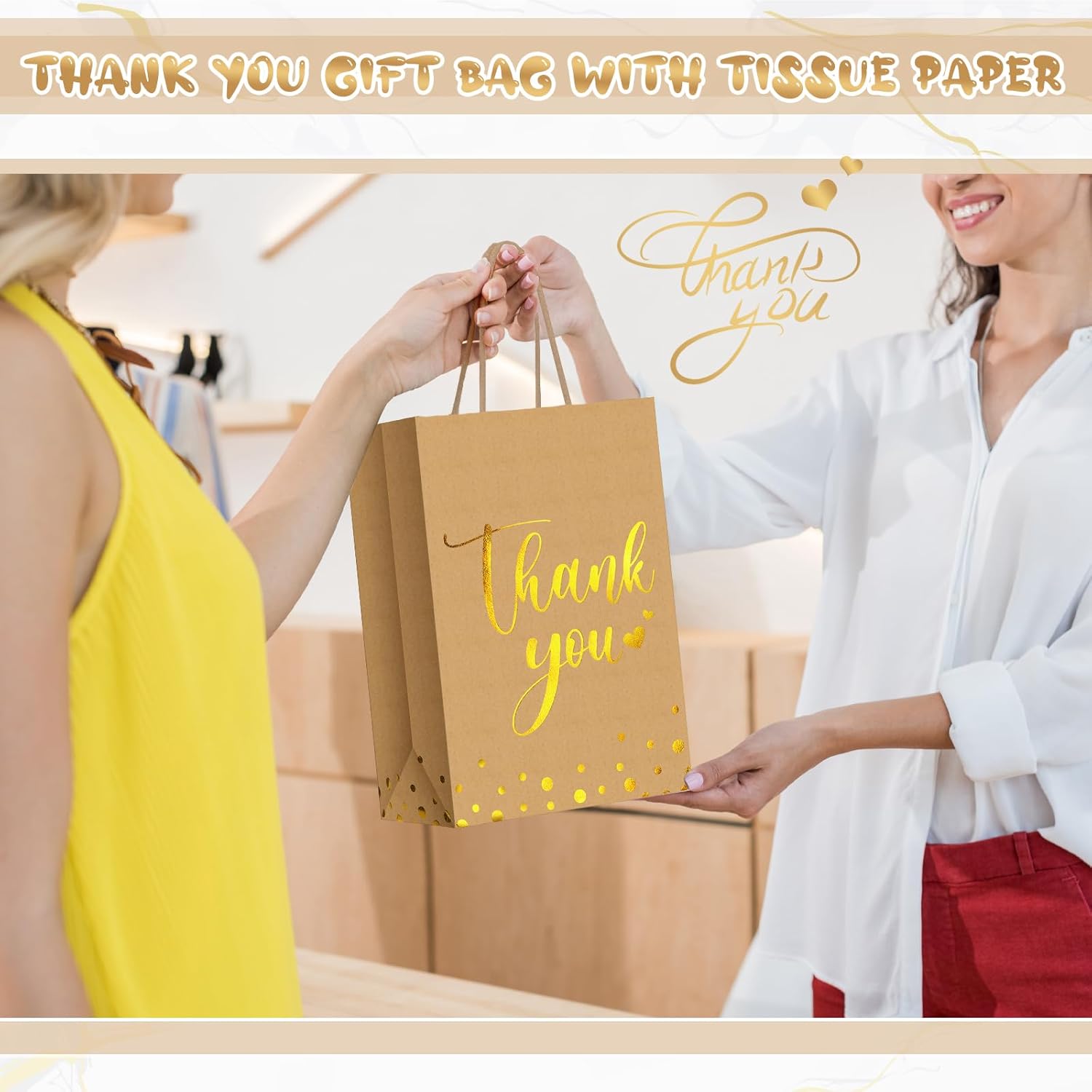 Tinlade 30 Pcs Thank You Gift Bags with Tissue Paper Gold Thank You Wedding Bags with Handle for Graduation Business Shopping Wedding Shower Party Favors(Brown) - Image 5