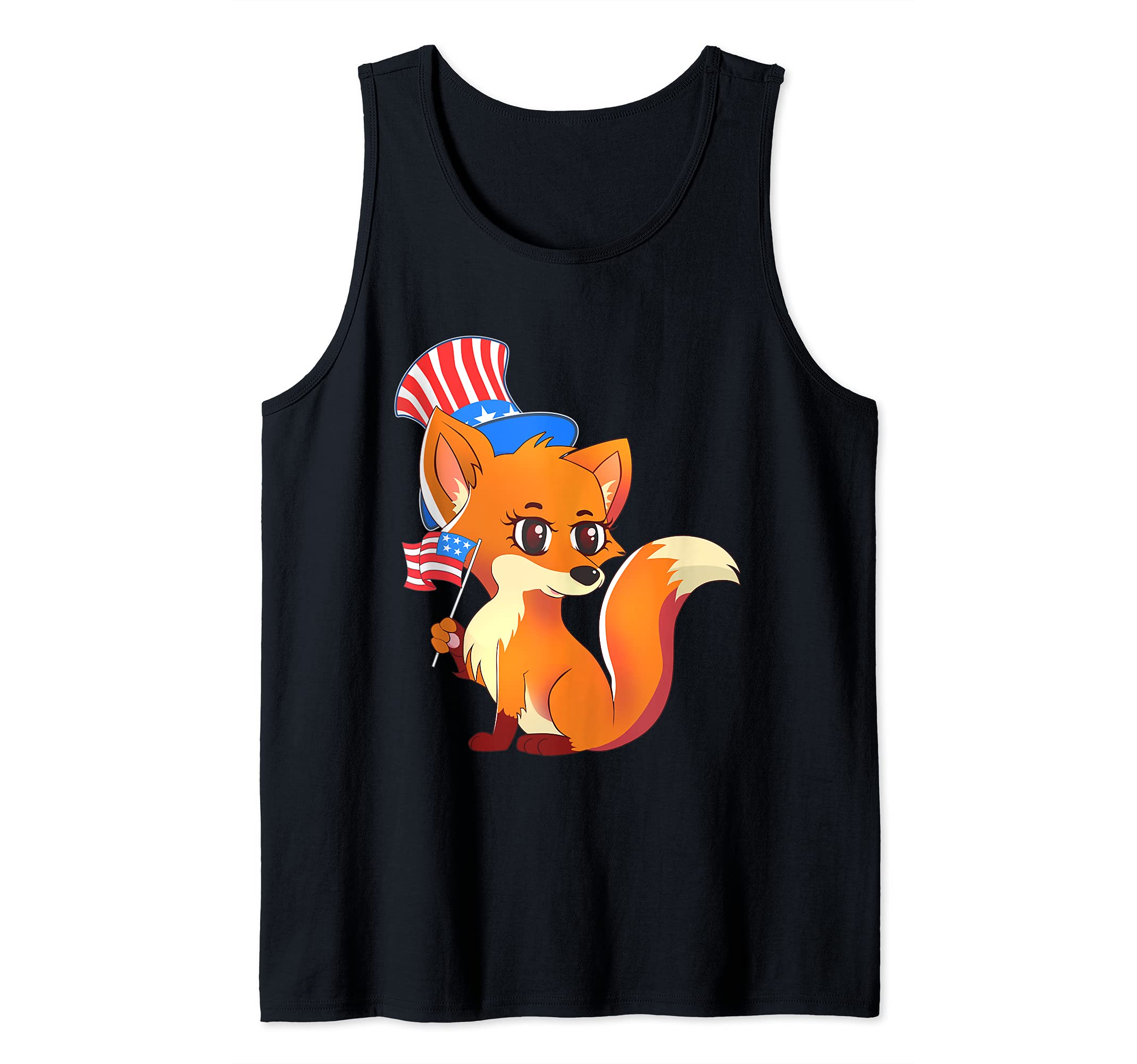 America 4th of July Independence Day Patriotic Cute Fox Tank Top