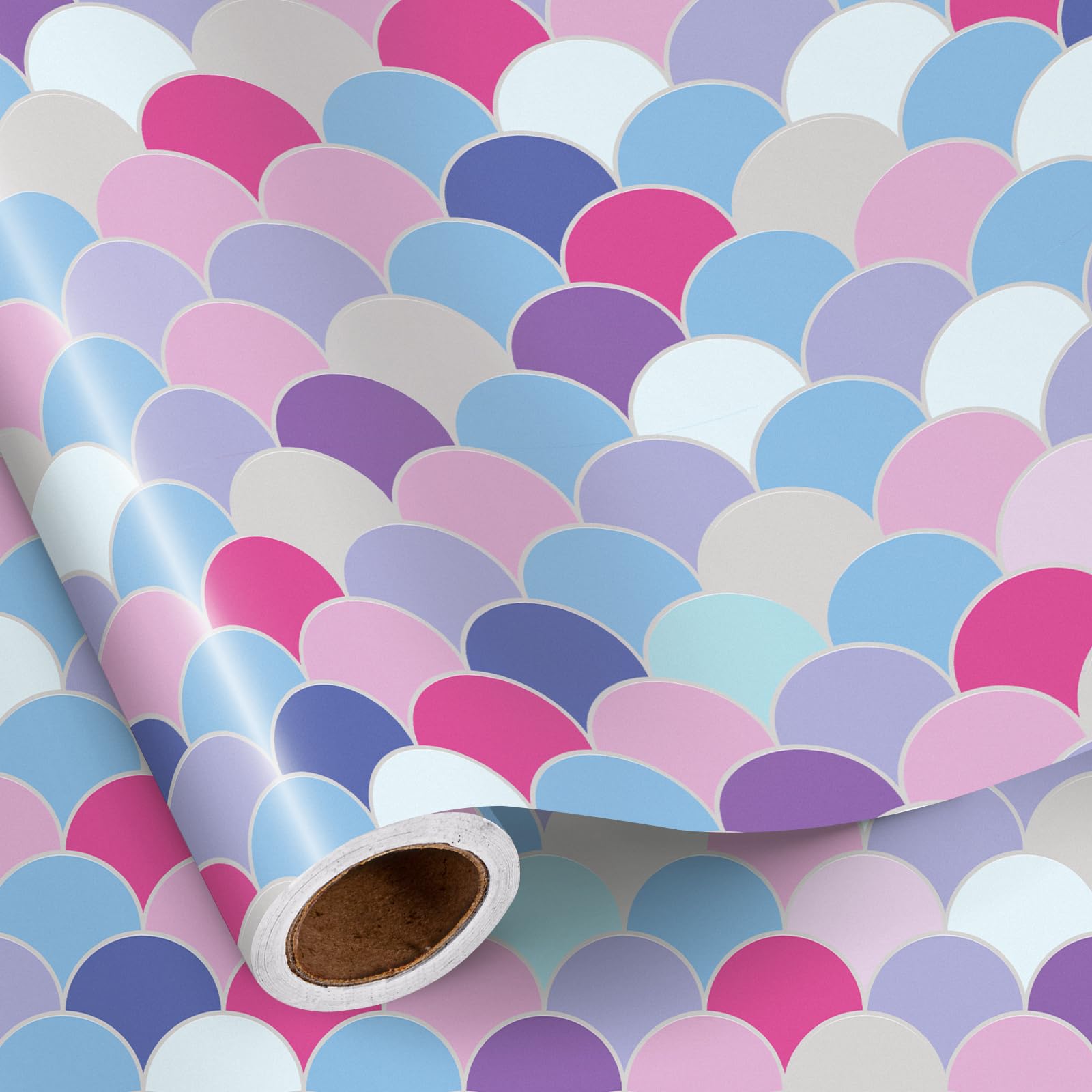 RUSPEPA Wrapping Paper Roll, Mini Roll, Iridescent Scales Pattern Gift Wrap for Girls Birthday Party, Baby Shower, 43.2cm x 5m โ image 1