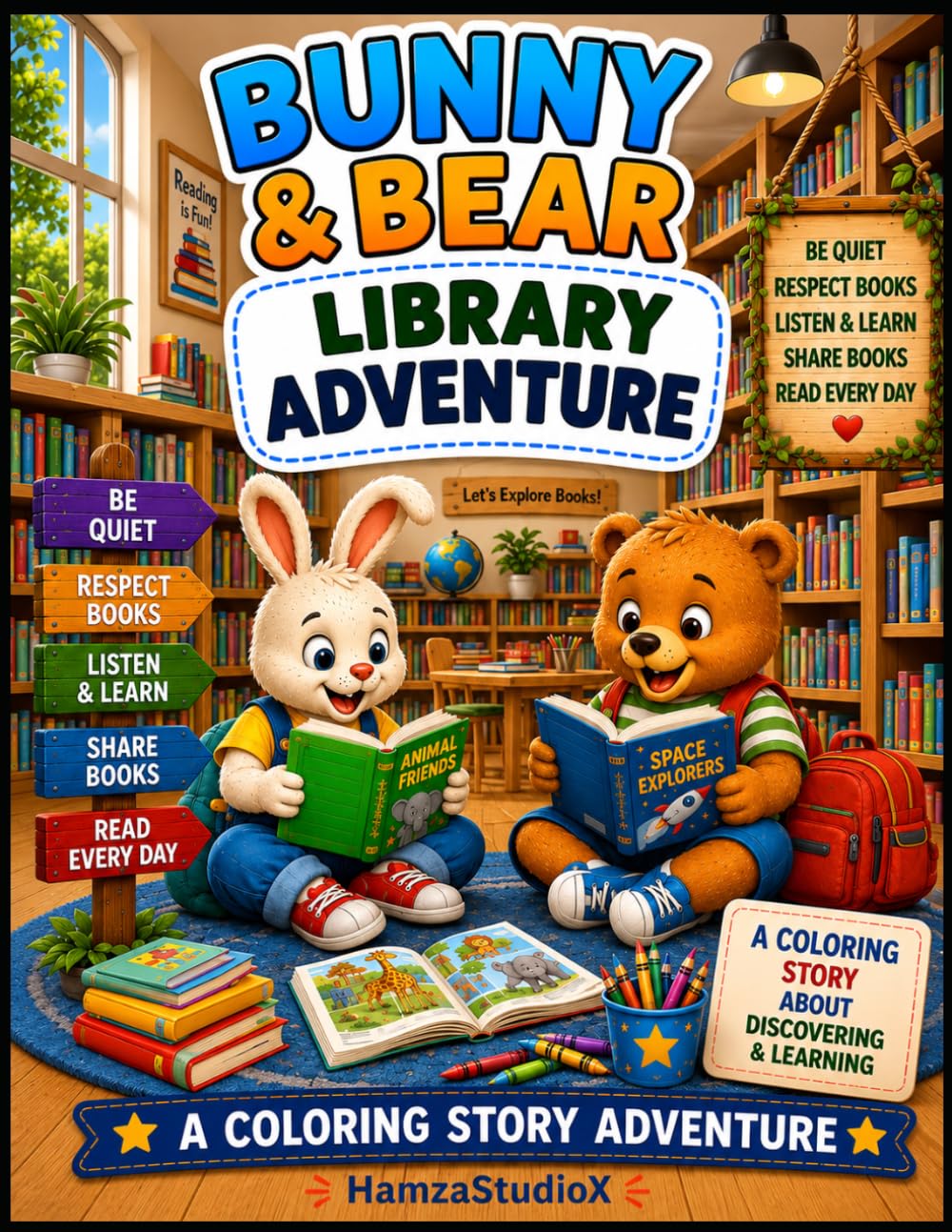 Bunny & Bear Library Adventure: A Fun Coloring Story About Books, Reading, Discovery, and Adventure (Bunny & Bear Adventures)