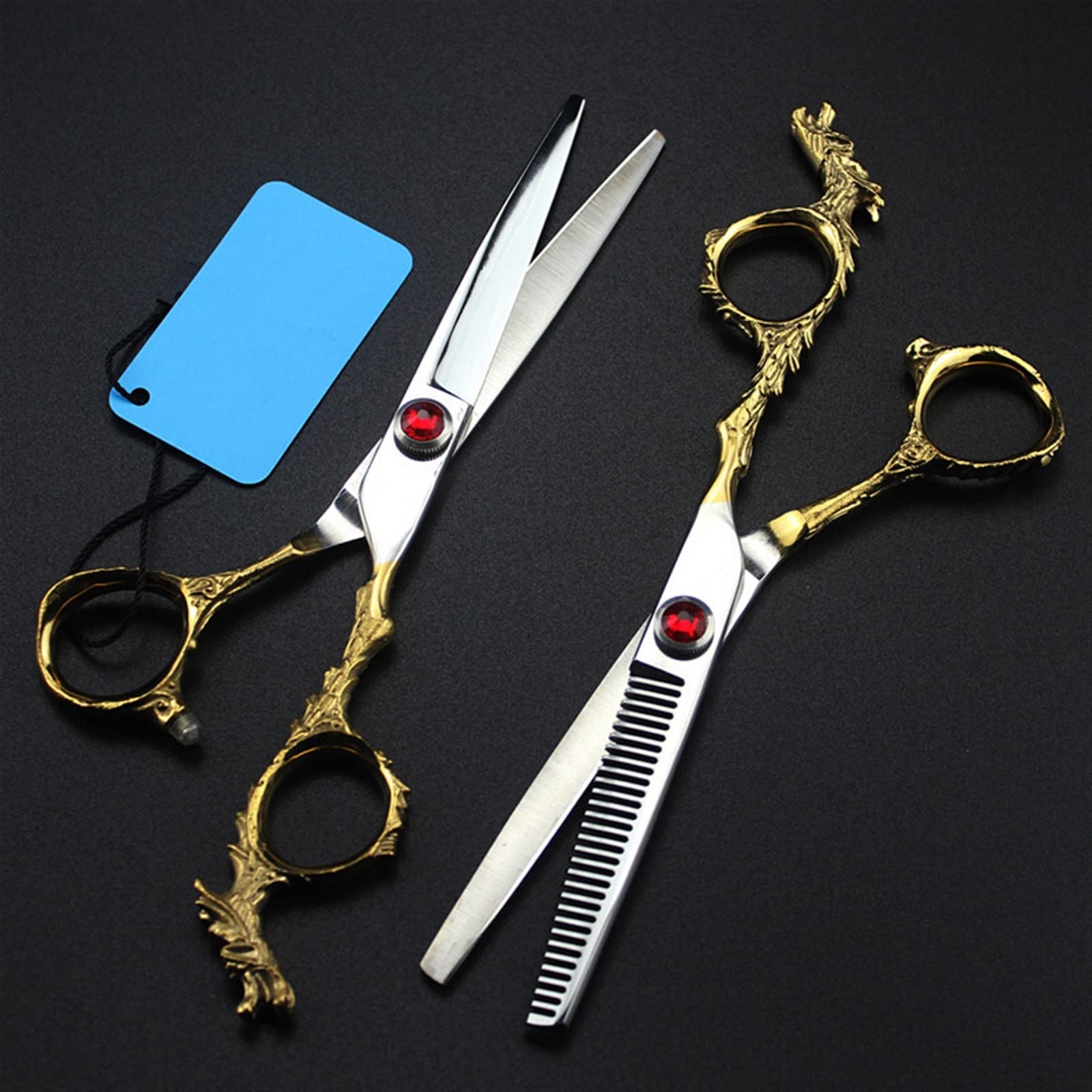 Ciseaux de coupe de cheveux 6 pouces avec poignée dragon dorée en acier japonais 440c