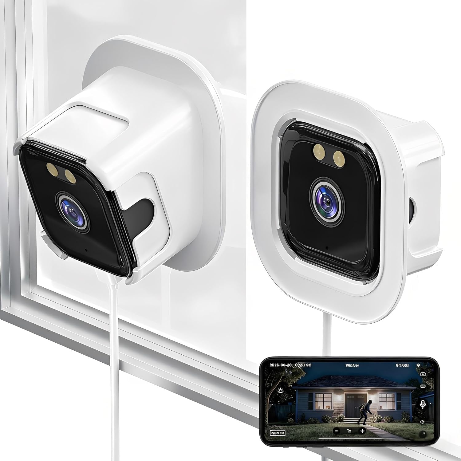 2K Fensterkamera Innen für Außenüberwachung, 3MP WLAN Kamera 2.4G/5G, KI Farb-Nachtsicht, Anti-Glare, PIR Bewegungserkennung, 24/7 Aufnahme, Alexa Kompatibel, Einfache Montage ohne Bohren, Weiß