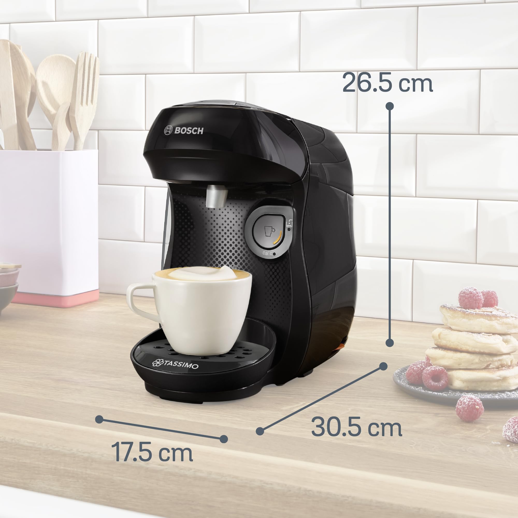 Bosch - Cafetera Tassimo Happy Friendly, Pastillas Descalcificadoras incluidas, Hasta 70 bebidas, OneTouch, INTELLIBREW™, Negro, TAS102EA