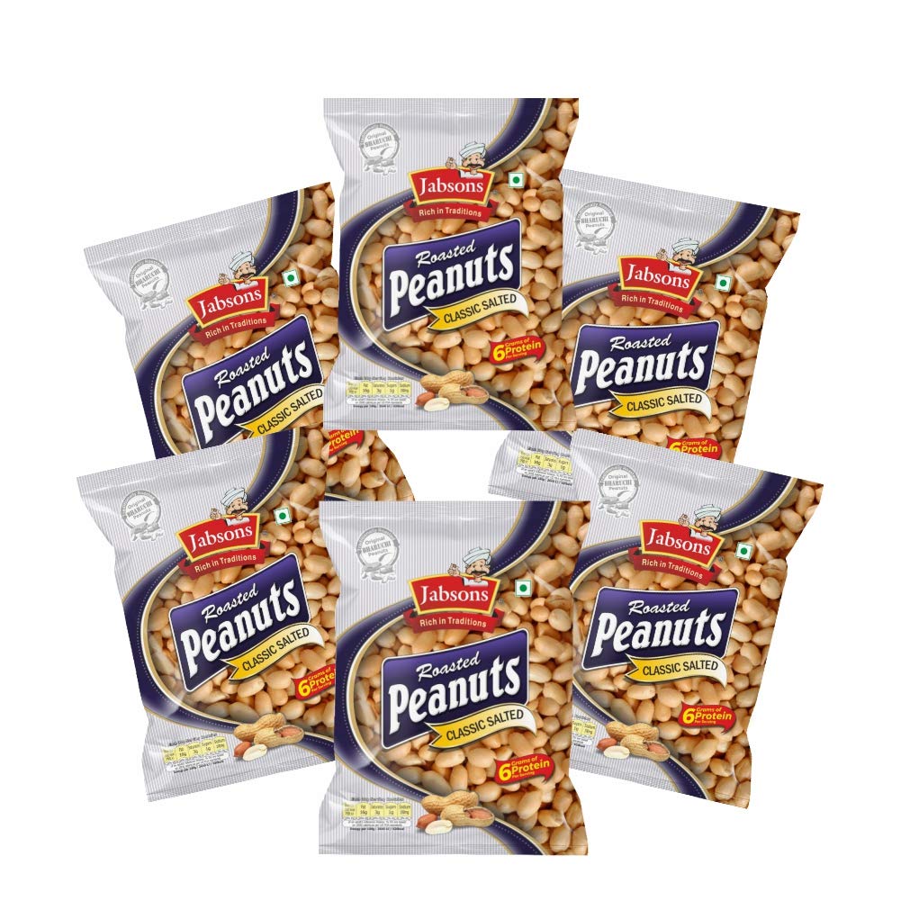 Jabsons Roasted Peanut Classic Salted - 160gm (Pack of 6)(160gm X6)|Jumbo Bharuchi Peanuts| Premium Roasted Moongfali |Ready to eat healthy snacks|Anytime Snack|Gluten free|Classic Salted