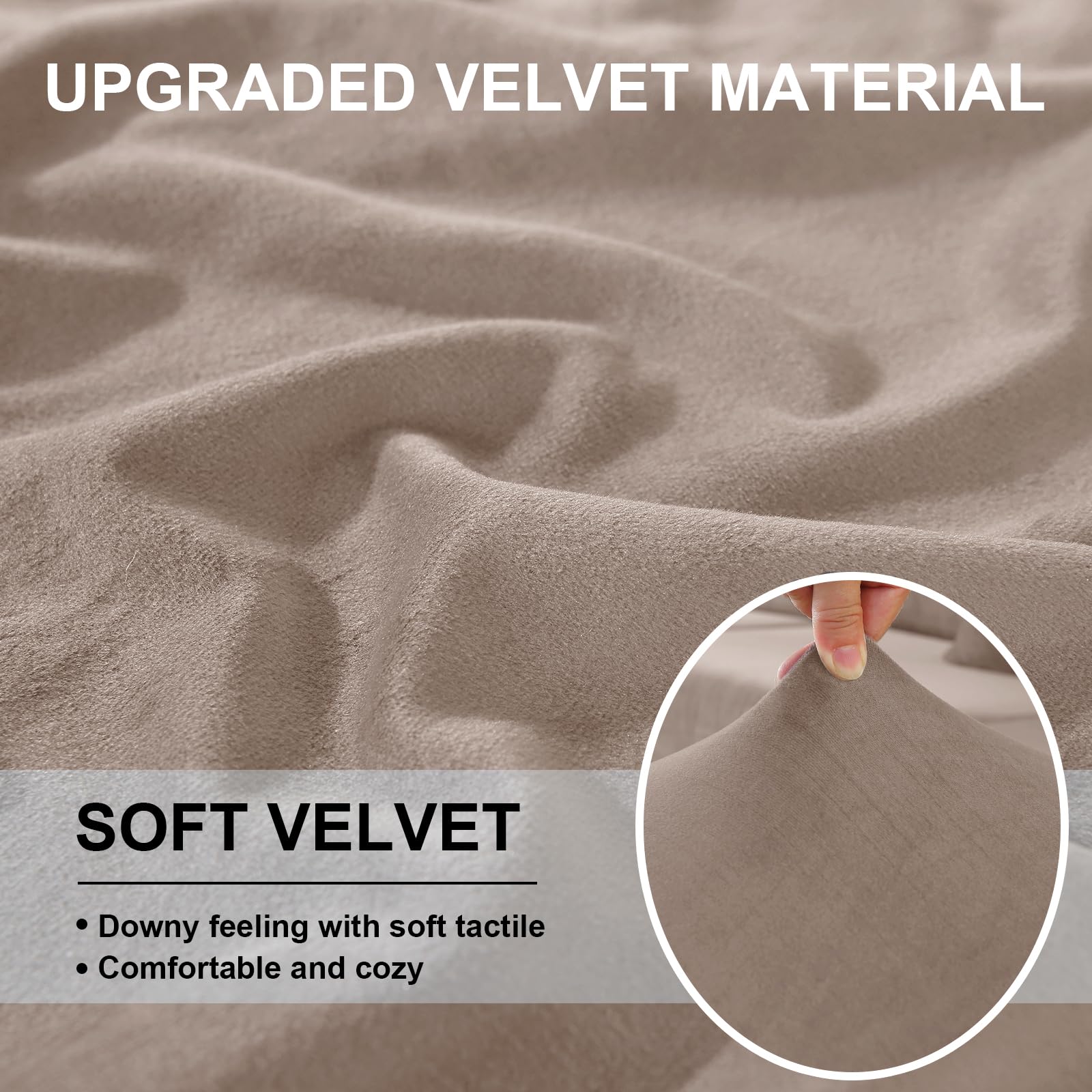 Velluto Copriseduta Divano Elasticizzato, Universale Copricuscini Divano Antiscivolo, Copridivano Cuscini Separati, Soft Sofa Seat Cover Lavabili(3 Posti, Cachi)
