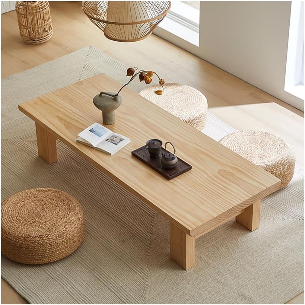 Japanese Floor Table, Vintage Tea Table Low Table,Rectangular Style Tatami Table, or Sitting on The Floor Accent Furniture(A,80x50x38cm)