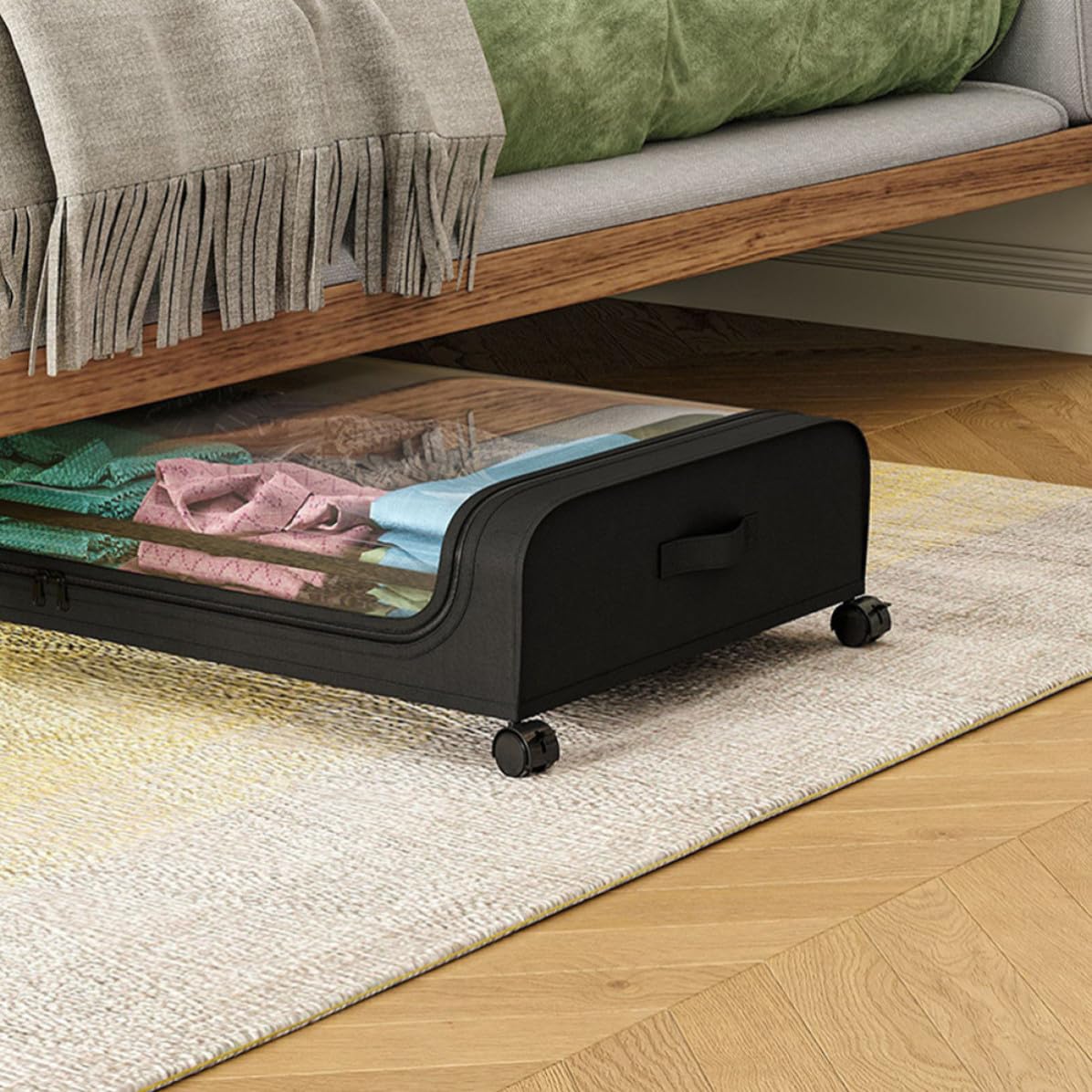 Contenitore Sotto Letto Grande per Vestiti e Giochi, Nero