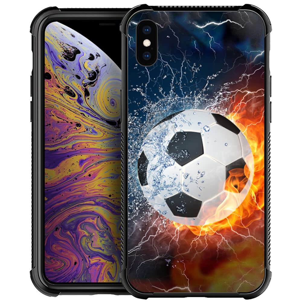 DAIZAG Case Compatible with iPhone Xr,Shockproof Soft TPU Phone Case for Boy Men Gift Cover,Ice Fire Soccer