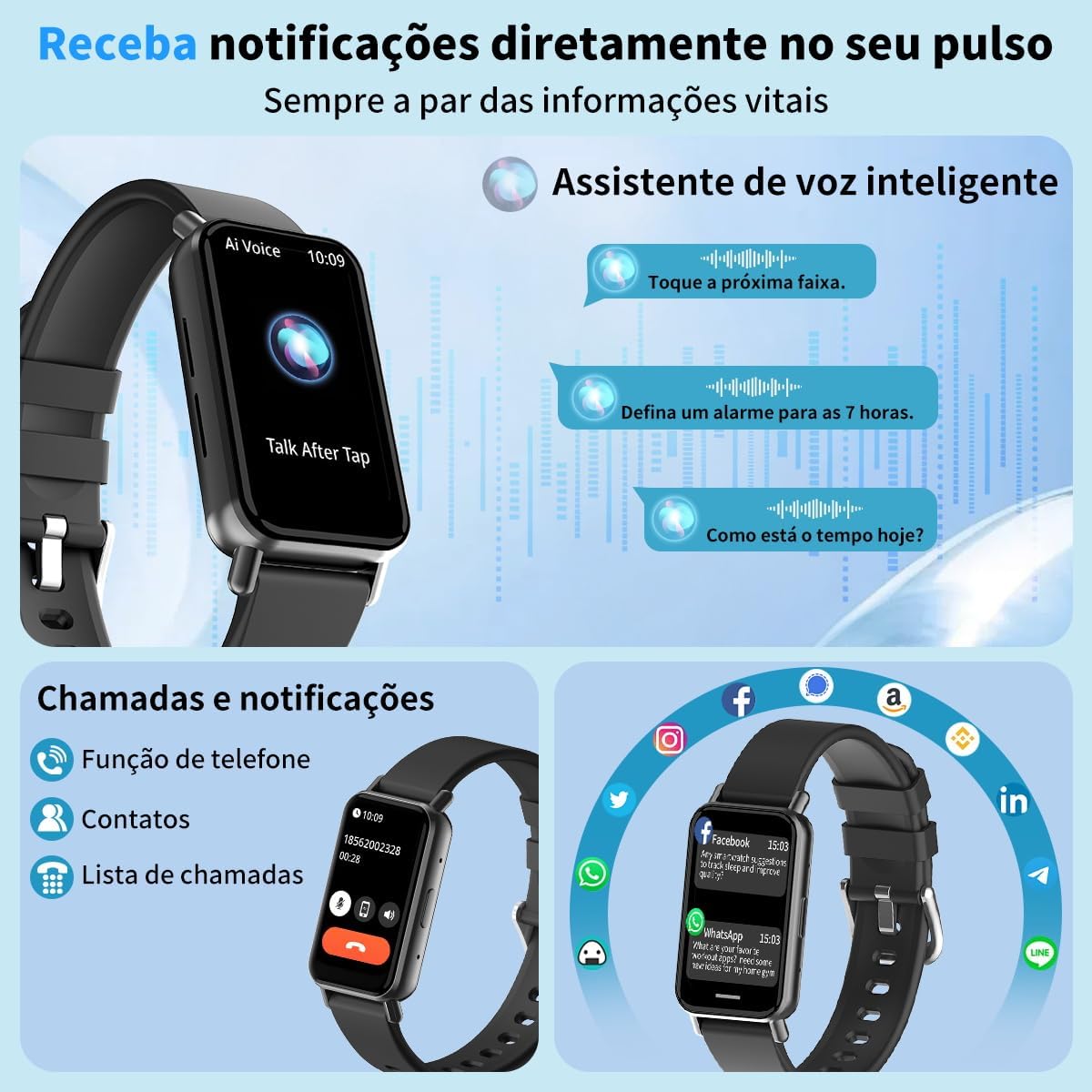 Multiple watch face options on the PEJE Band 1 Smartwatch