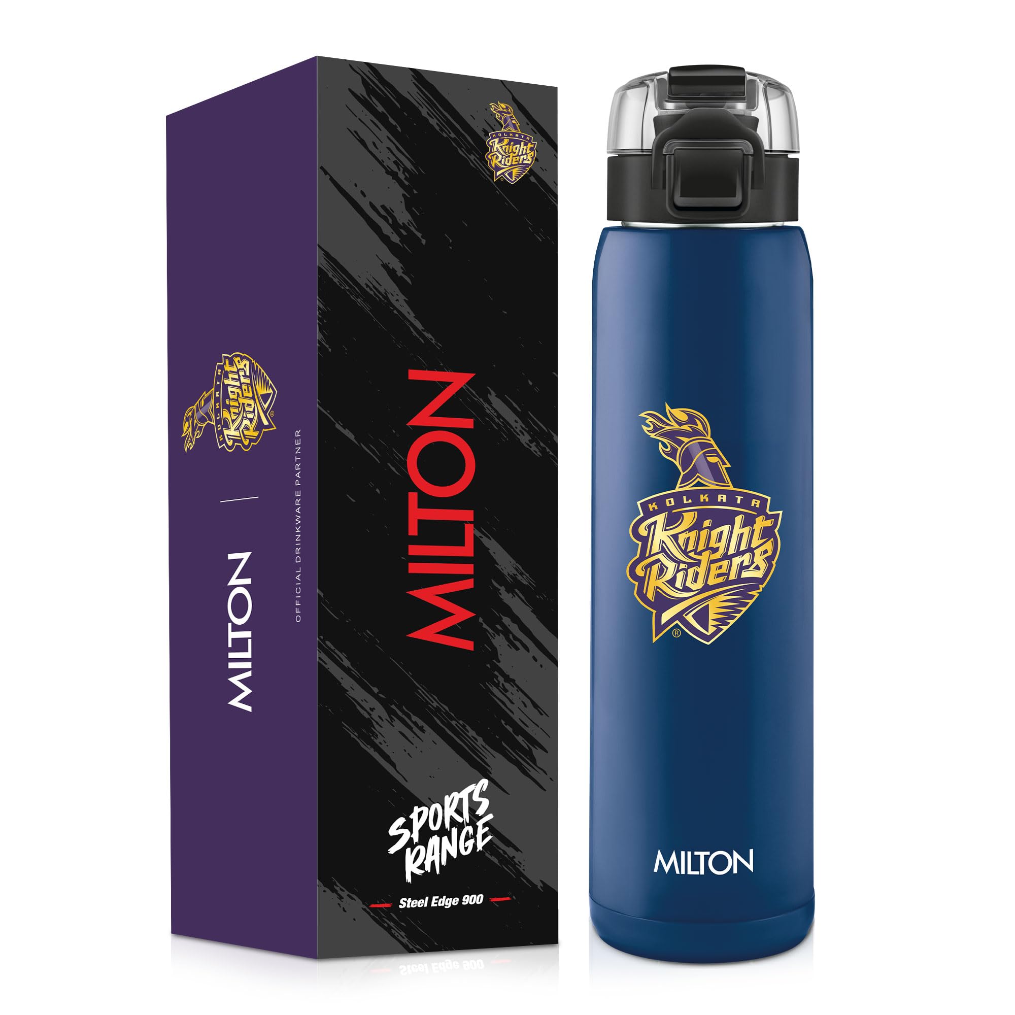 Milton Sports Steel Edge 900 | KKR Official Drinkware Partner I Limited Edition Kolkata Knight Riders Water Bottle | PU Insulated Sipper with Twin Lid | Designed for Cricket Lovers I 600 ml | Blue
