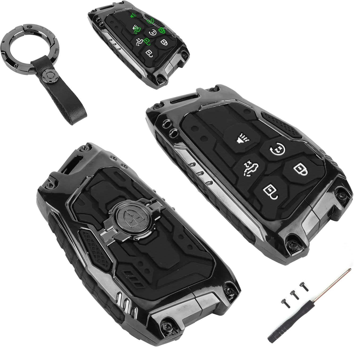 Key Fob Cover for Chevy Silverado GMC Sierra 1500 2500HD 3500HD (2022–2025), 5-Button Key Case with Keychain, Heavy Zinc Alloy Metal Protector Accessories