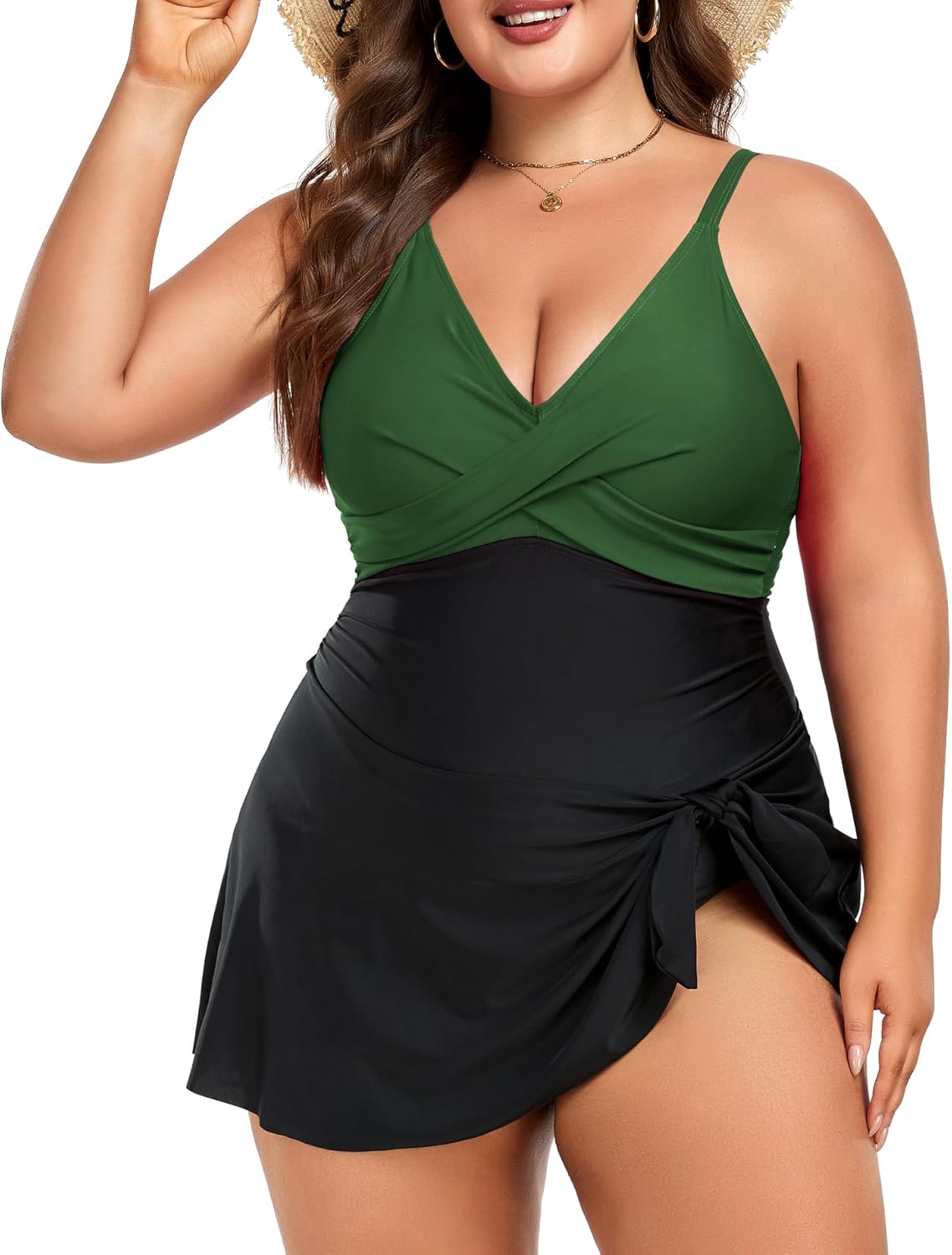 Women Plus Size Swim Dress Tummy Control One Piece Swimsuit Wrap Full Coverage Modest Bathing Suit Cute Tie Knot