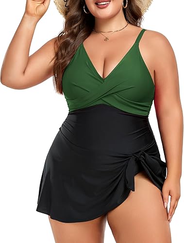 Women Plus Size Swim Dress Tummy Control One Piece Swimsuit Wrap Full Coverage Modest Bathing Suit Cute Tie Knot