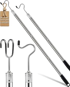 Clothes Hook Pole,Extends from 35"-50" Long Reach Hook Closet Reacher Pole