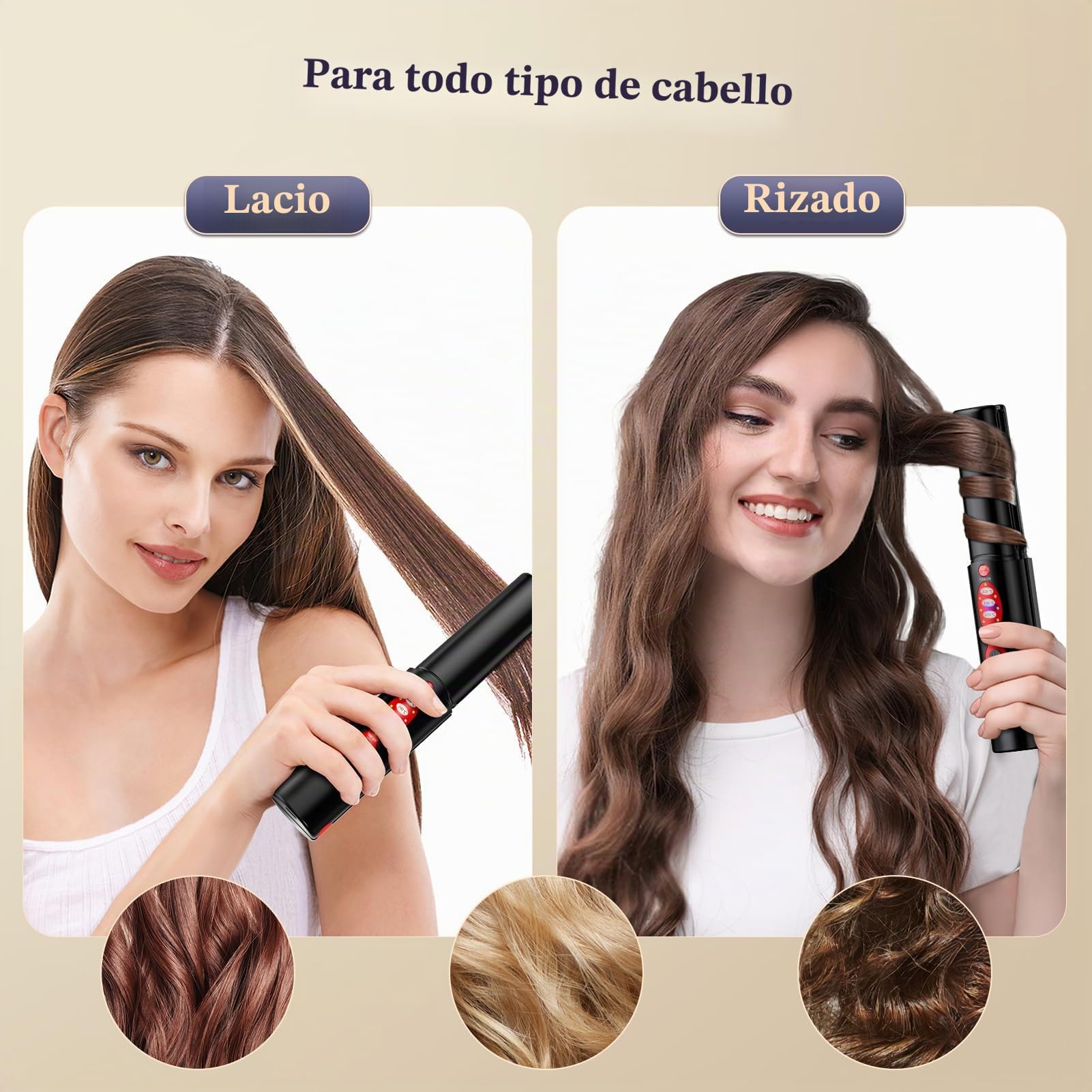 Plancha de pelo y rizador de titanio inalámbrica, mini plancha portátil USB recargable de calor rápido con batería de 5 V/5000 mAh, antiquemaduras de 3 niveles para un cabello liso y brillante (Negro)
