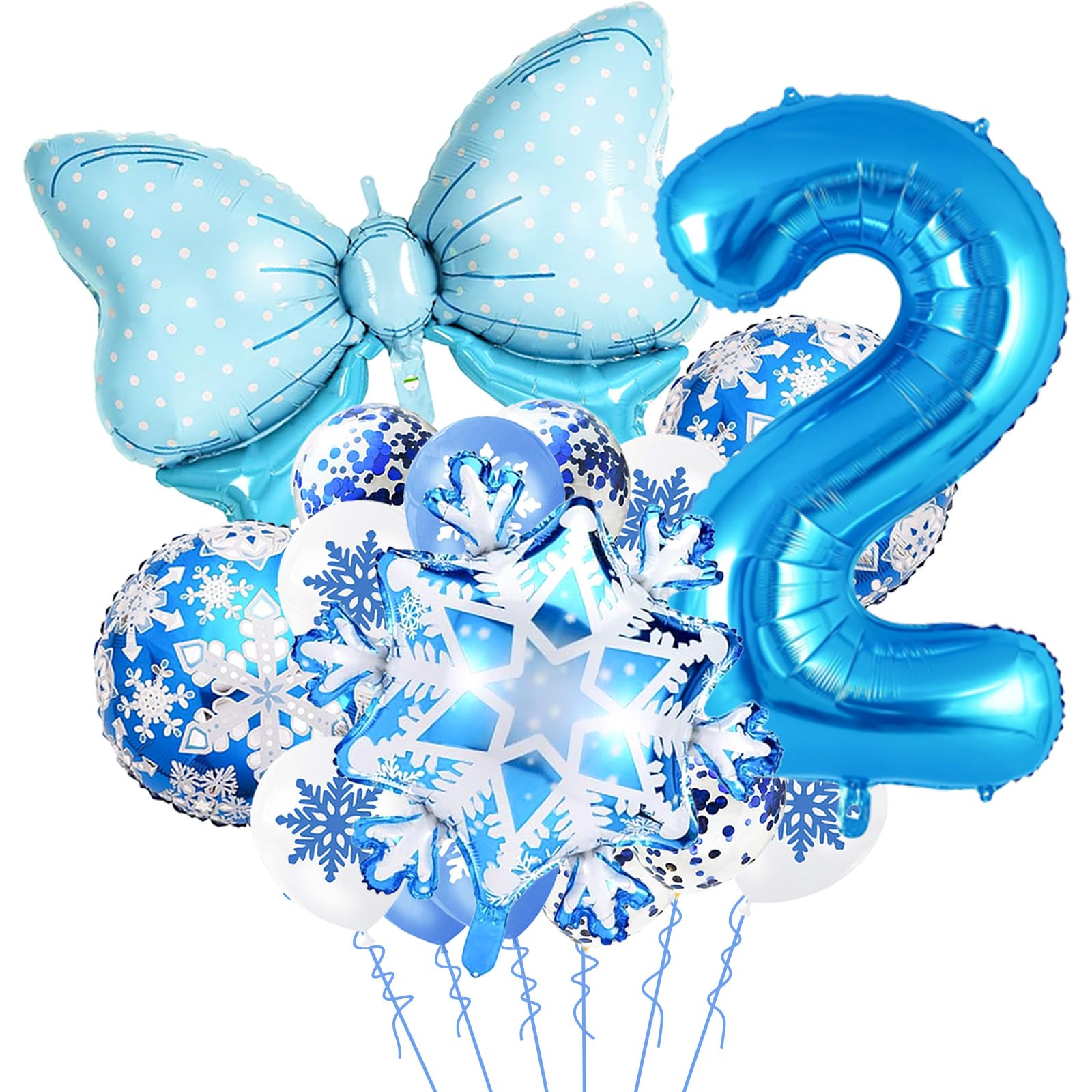 40IN Number 2 Balloon, 2 Balloon Snow Birthday Party Decorations, Snowflake Balloons, Snowballs Blue Balloons, 2nd Birthday Decorations for Girl Teen