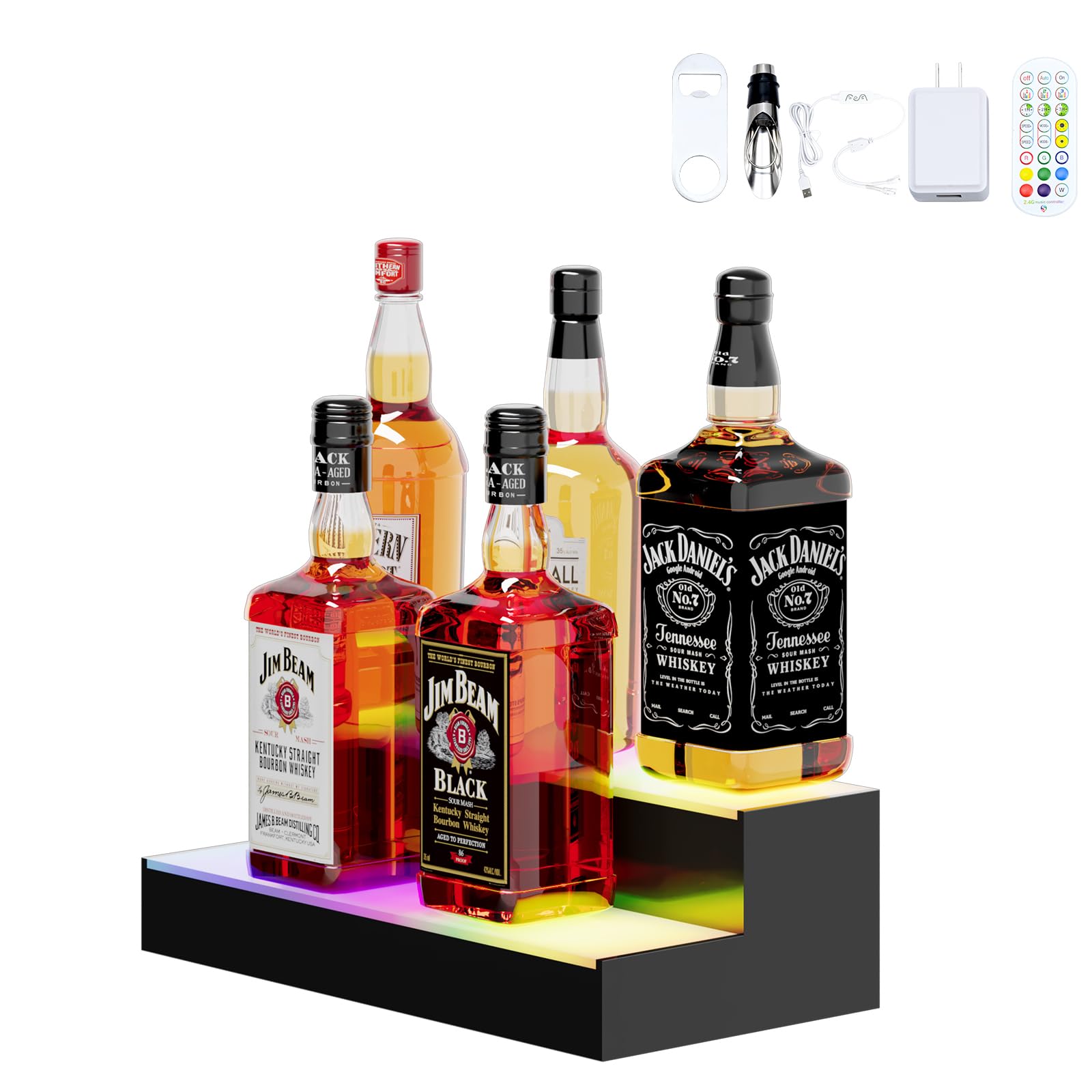 Dethan 2 Tier 15 Inch Liquor Bottle Display Shelf - Wine Racks with Multi-Color, Acrylic Bar Shelves for Commercial Clubs