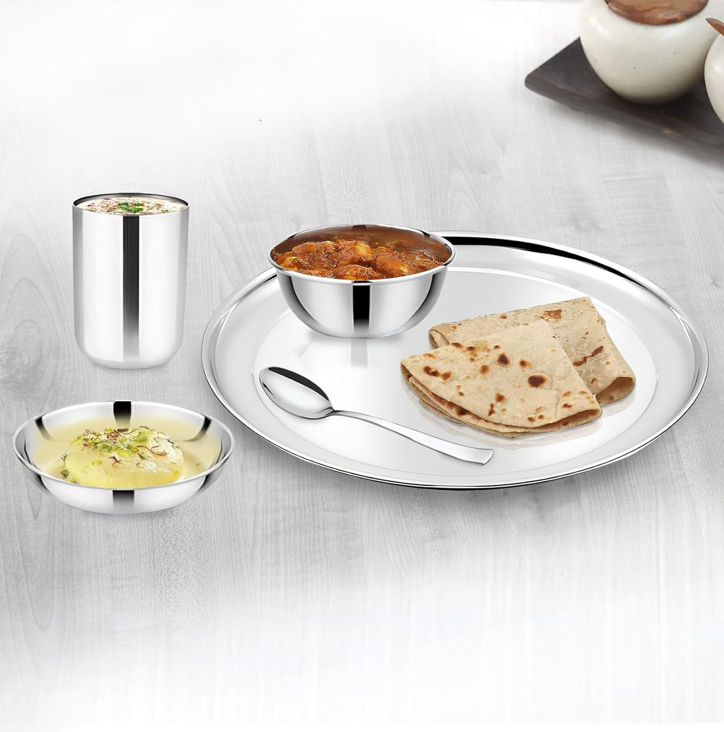 6 Pieces Steinless Steel Heavy Gauge Glass Set/Scratch Resistant, Serving Glass/ 300ml Glass for Water & Juice (Silver, Dia 6.5 cm, Hight 10 cm)