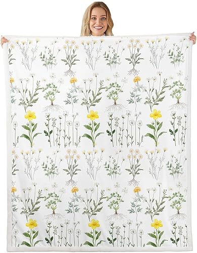 Miniatura 21 de Yellow Butterfly Throw Flannel Blanket,Dreamy Animal Spring Garden Butterfly Fleece Throw Blanket for Home Decor Sofa Couch,White Daisy Flowers