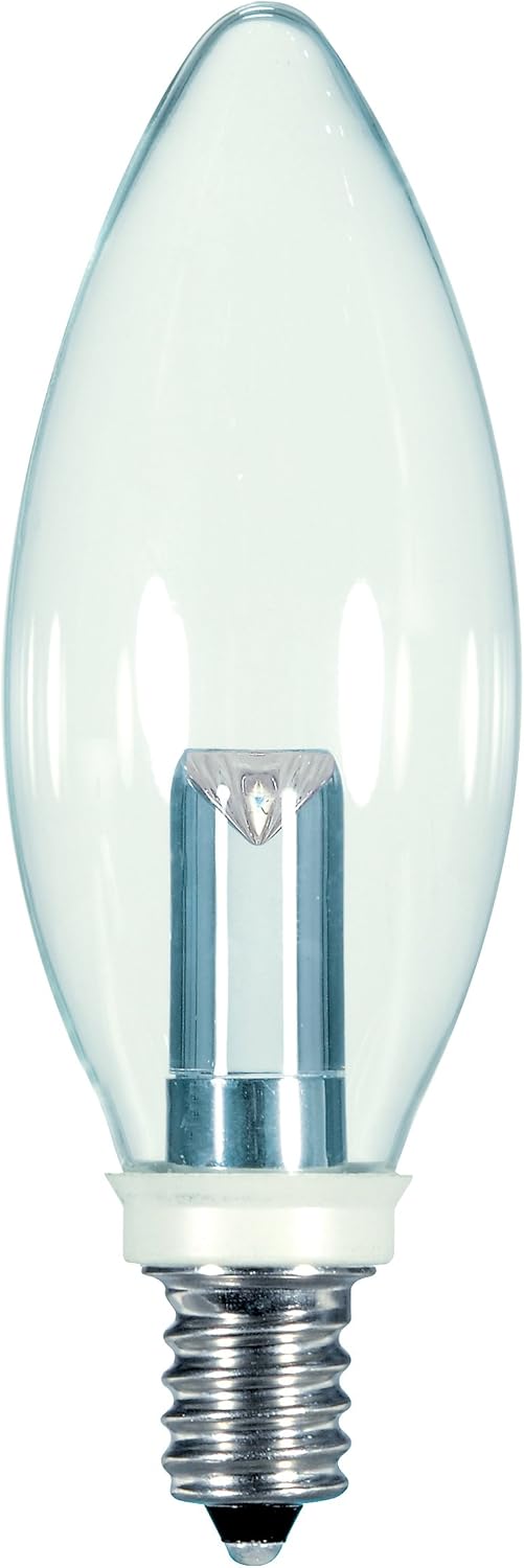 Satco S9152 LED Ba9 1/2 Clear 2700K Candelabra Base Light Bulb, 1W