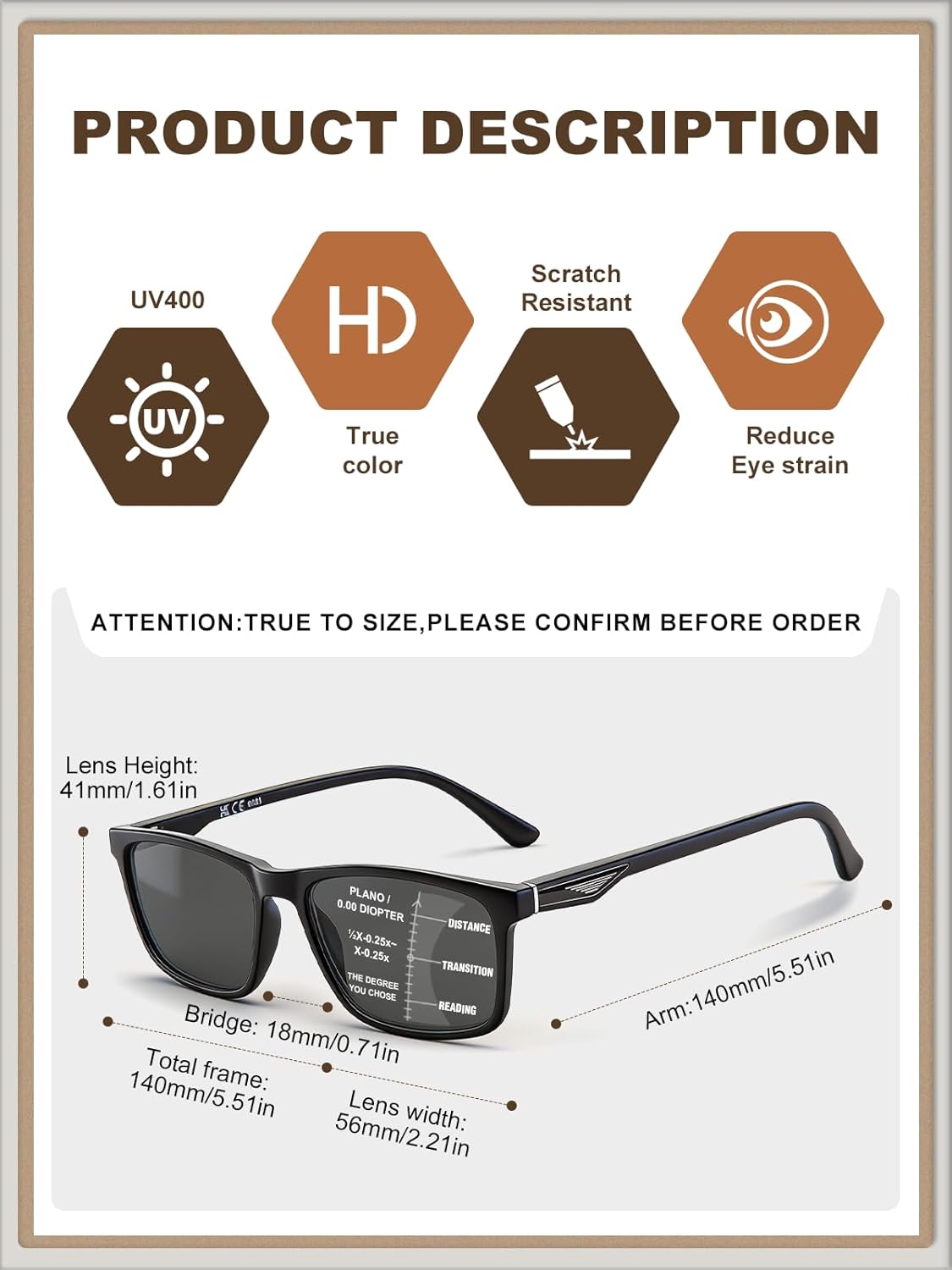 LianSan Progressive Multifocus Reading Sunglasses for Men,No-Line Multifocal Sun Readers with UV Protection for Outdoor Use