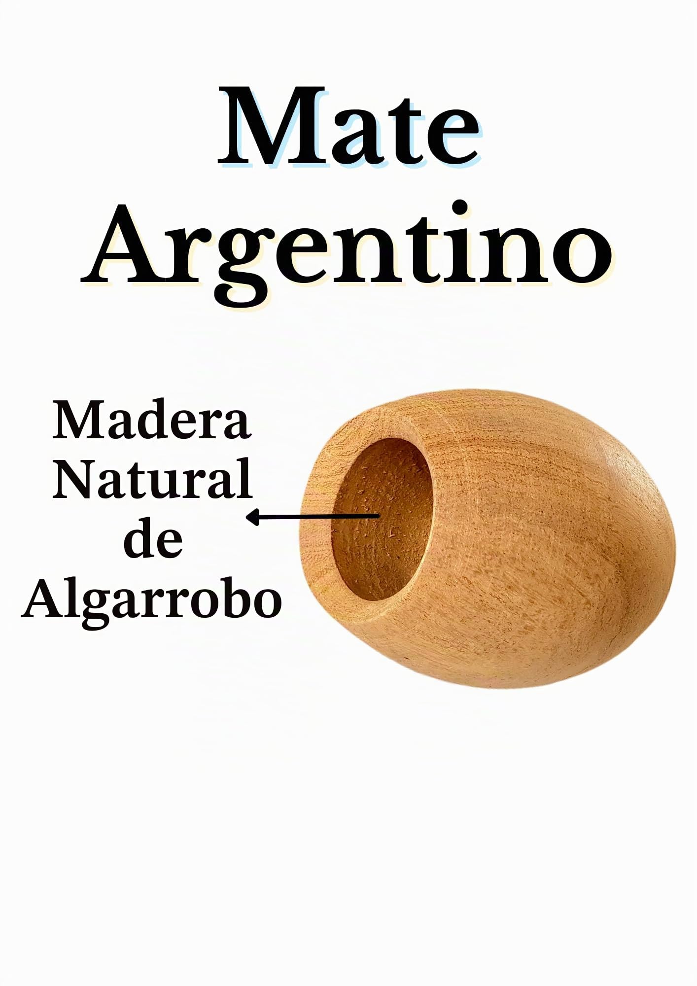 Vaso Mate Bombo Argentino Premium, Hecho de Madera de Algarrobo Natural, Tallado a Mano por Artesanos Argentinos, Calabaza de Yerba Mate Artesanal