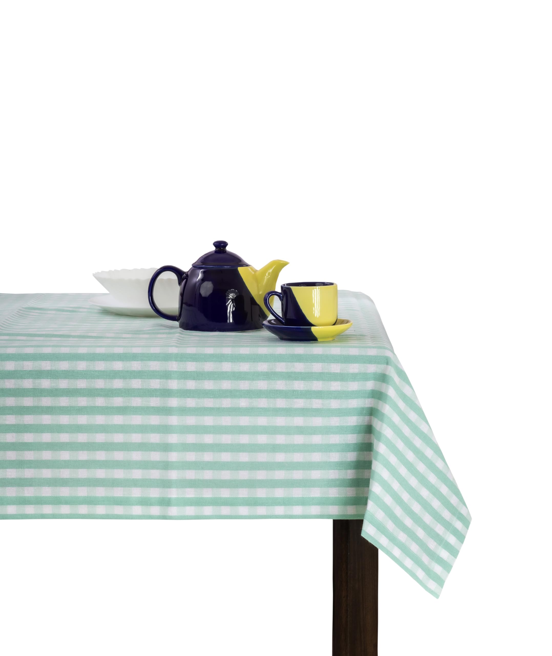 PIXEL HOME DECOR Tea Tablecloth Checks 100% Cotton - Center Table Cover/Cotton Center Table Cover for Living Room (140x140 CM) Teal-image-5