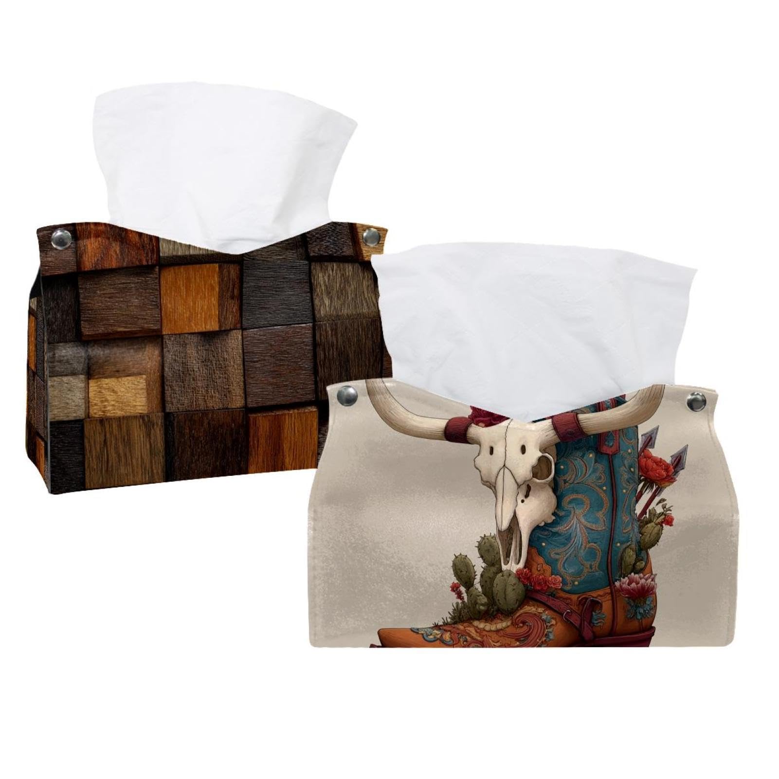 Boîte à mouchoirs en cuir imprimé lot de 2 finitions soignées style cowboy