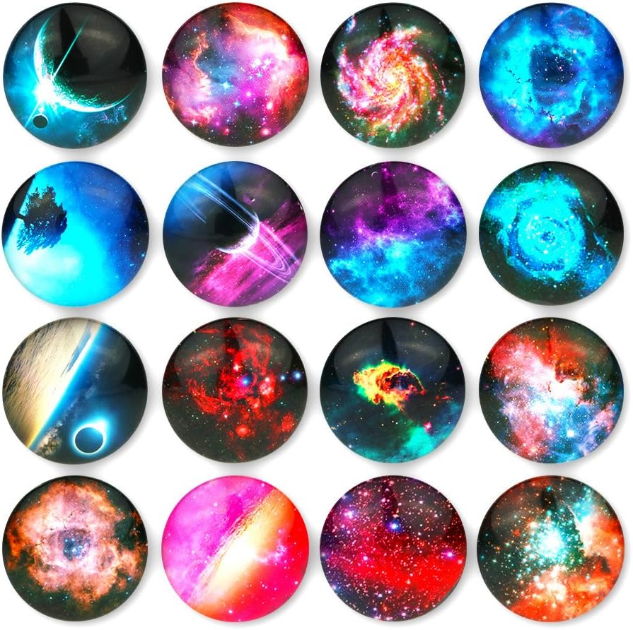 Starry Sky Pattern Refrigerator Magnets - 16 Pack Fridge Magnets for Refrigerator Office Cabinets Whiteboards Photo, 1.35 Inches Diameter, Best Housewarming Home Decorations Gift.