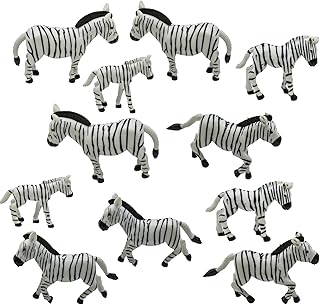 12Pcs Miniature Zebra Figurines Mini Safari Jungle Animals Figures Plastic Cake Toppers for DIY Fairy Garden Micro Landscape Bonsai Craft Party Home Decors