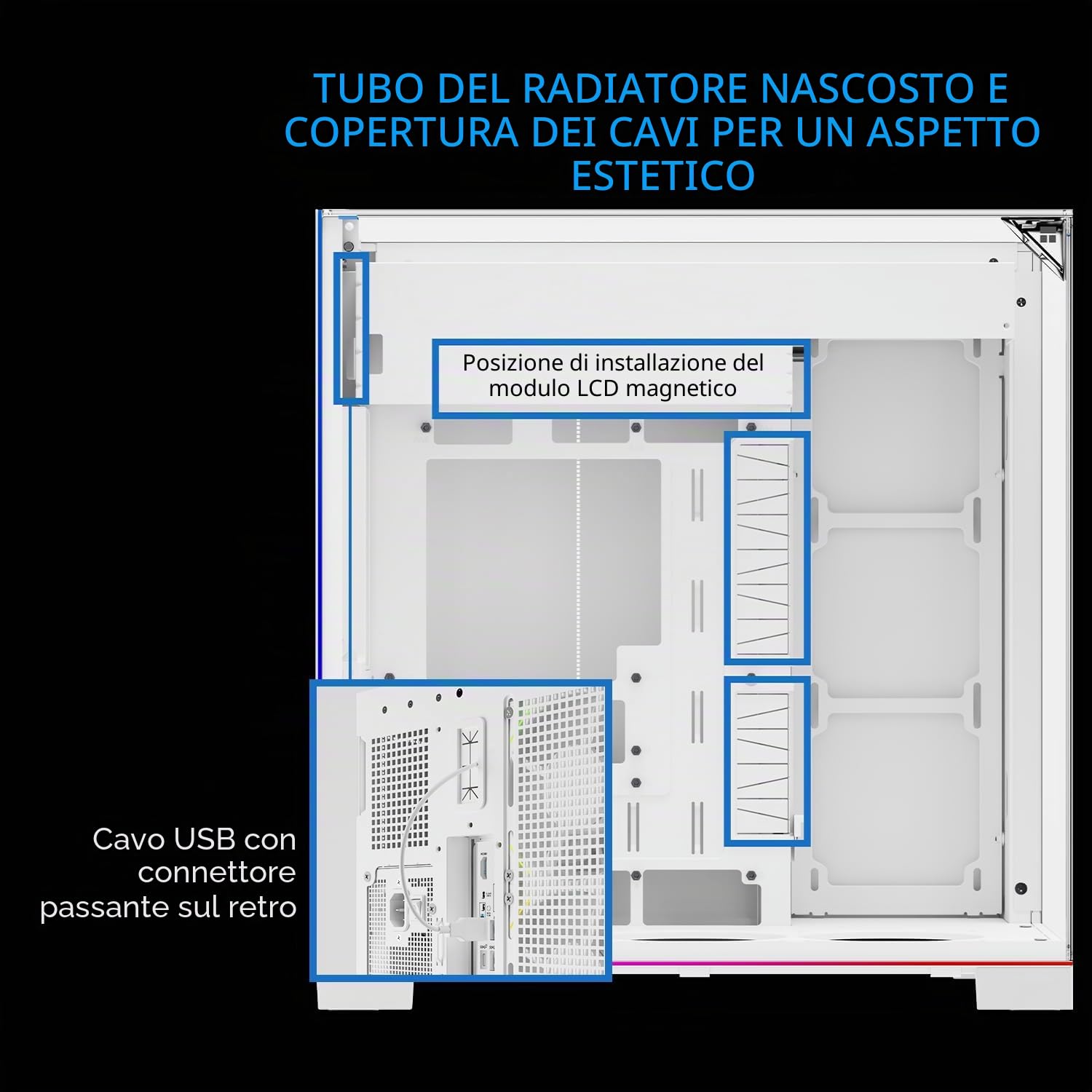 Thermalright A70 Bianco PC-Case-Panorama a 270°-Vetro Temperato ATX-Midi Tower Chassis, supporta scheda madre ATX/GPU 420mm, gestione cavi nascosta-Bianco