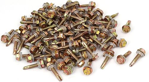 IIVVERR Tornillo de perforación autoperforante hexagonal de 12 # x 1 pulgadas, color bronce, 100 piezas (12# x1' 'Cabeza de arandela hexagonal
