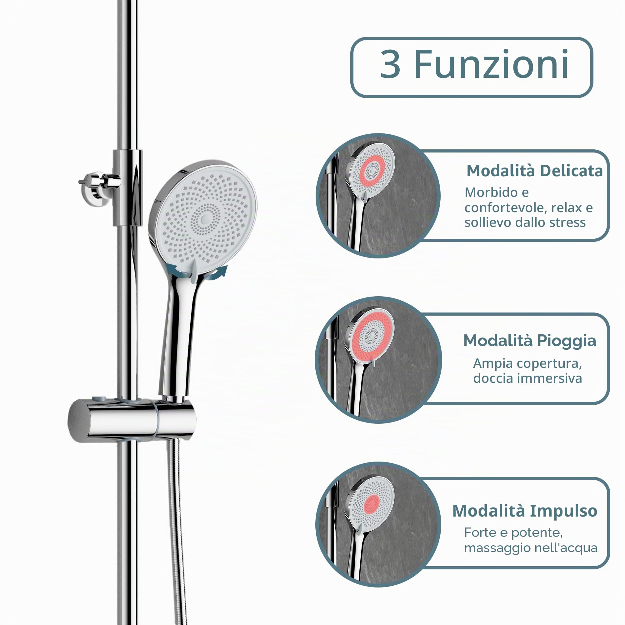 MORADO Sistema Colonna per Doccia con Miscelatore Termostatico,Soffione a Pioggia Dal Design Moderno e Doccetta a 3 Funzioni, Colonna Doccia Regolabile in Altezza