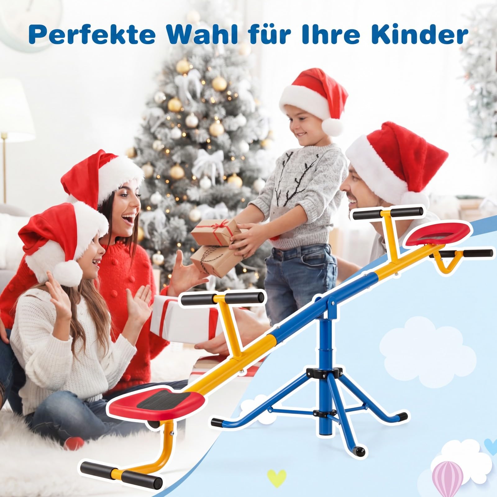 COSTWAY 2-Sitzer Schaukelwippe, Gartenwippe 360° drehbar, Kinderwippe Metall bis 60kg