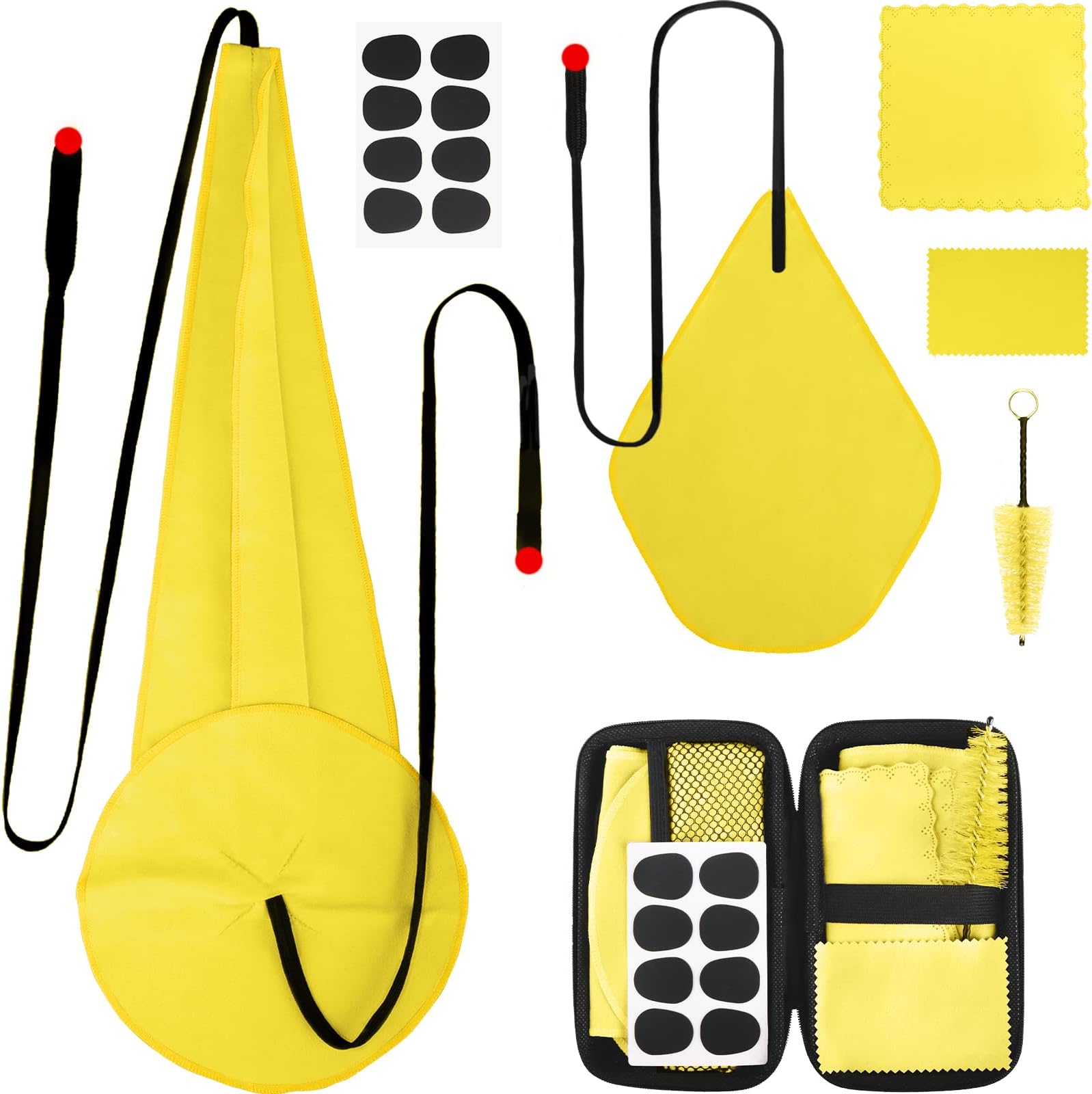 Saxophone Cleaning Kits with Case for Saxophone and Clarinet Flute Trumpet Instruments,8PCS Saxophone Mouthpiece Cushion,Mouthpiece Brush Microfiber Cleaning Cloth（Yellow）