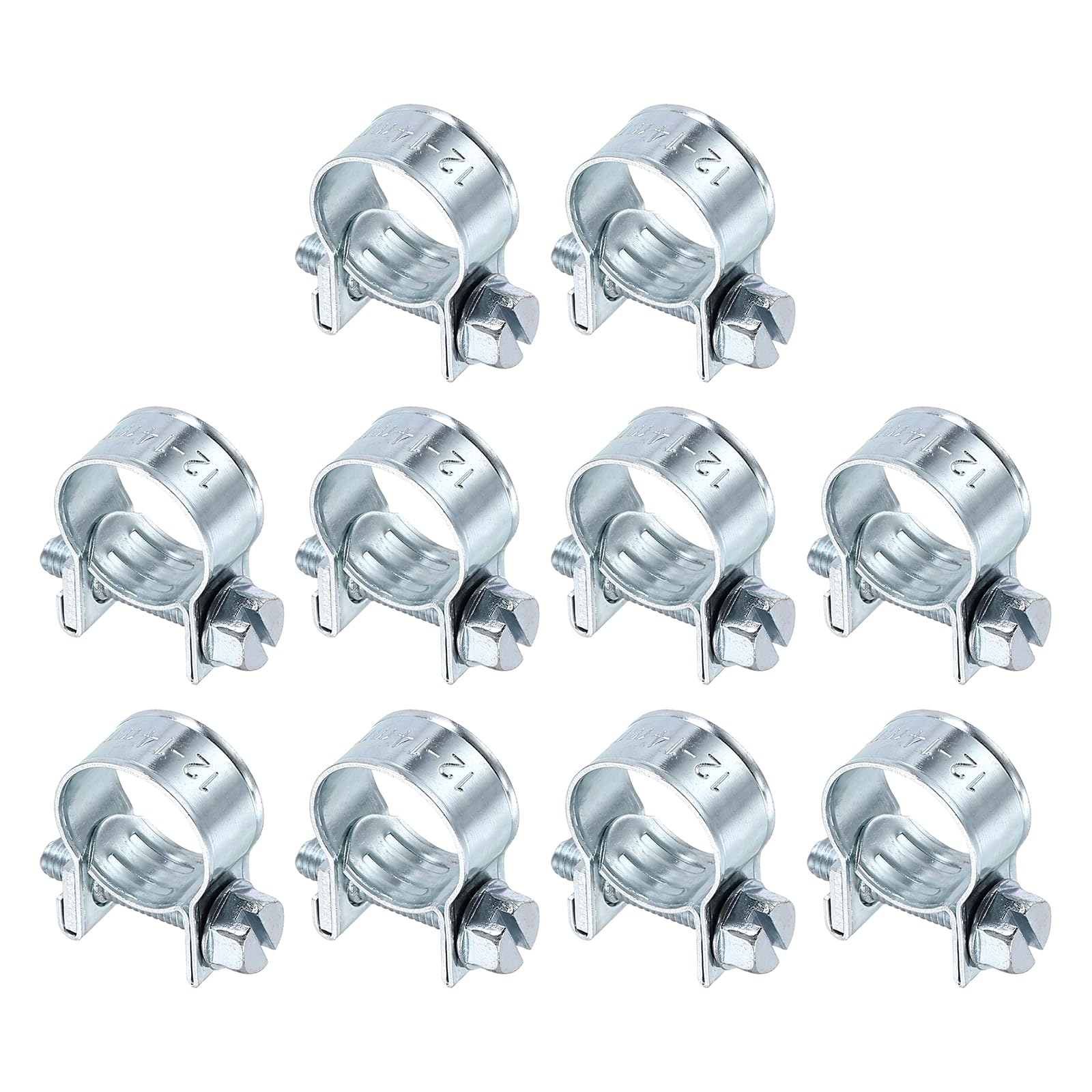 sourcing map 10pcs Fuel Injection Hose Clamp 12-14mm Adjustable Zinc Plated Steel Mini Gas Line Hose Clamp for Automotive Agriculture Plumbing Diesel Petrol Pipe