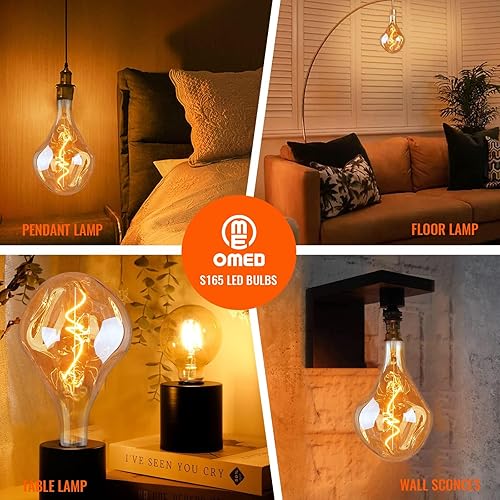 Miniatura 5 de OMED S165 - Bombilla LED Edison vintage de gran tamaño irregular, única e irregular, E26, 2200 K, luz blanca cálida regulable extra grande, 5 vatios