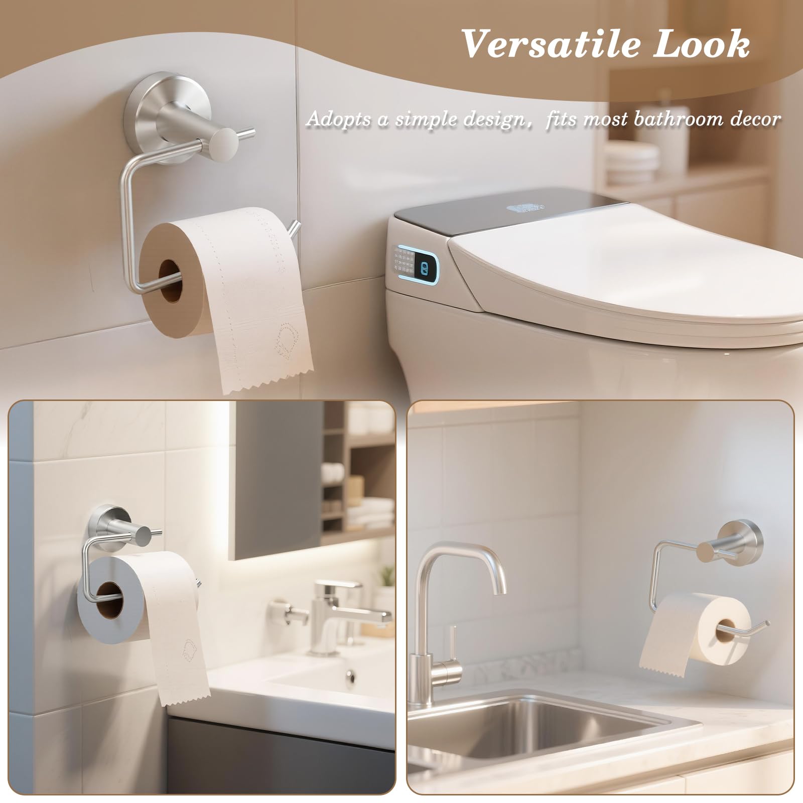 Brushed Silver Toilet Paper Holder, Stainless Steel Toilet Roll Holder Wall Mounted with Drill Installation, Fingerprint-Resistant & Rustproof Bathroom Tissue Holder — Amazon image 7