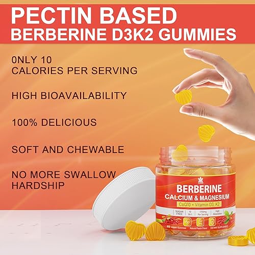 Miniatura 8 de Gomitas de suplemento de berberina de 1700 mg sin azúcar, absorción extra con berberina liposomal y berberina HCI, calcio, magnesio, activador AMPK
