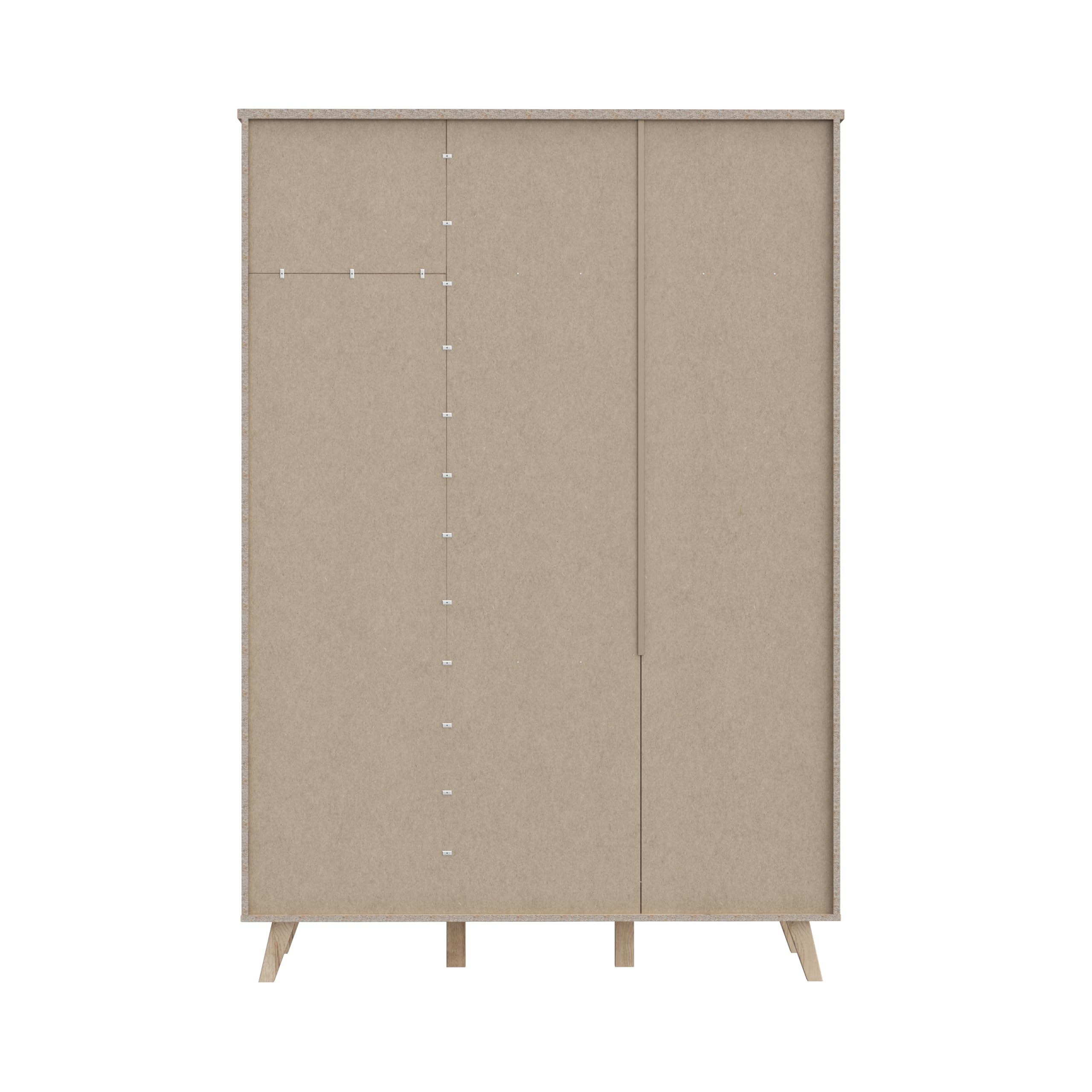 FORTE VANKKA Schrank 140, Kleiderschrank 2 Schubladen, Drehtürenschrank Skandinavisch, Schlafzimmerschrank Kinderzimmerschrank 3-türig Planked Eiche/Weiß, 139 cm breit x 201.5 cm hoch x 53 cm tief