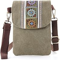 SILKAREA Vintage Embroidered Canvas Crossbody Bag - Small Phone Pouch Wristlet Wallet for Women, RFID Blocking, Fits 6.7" Phones