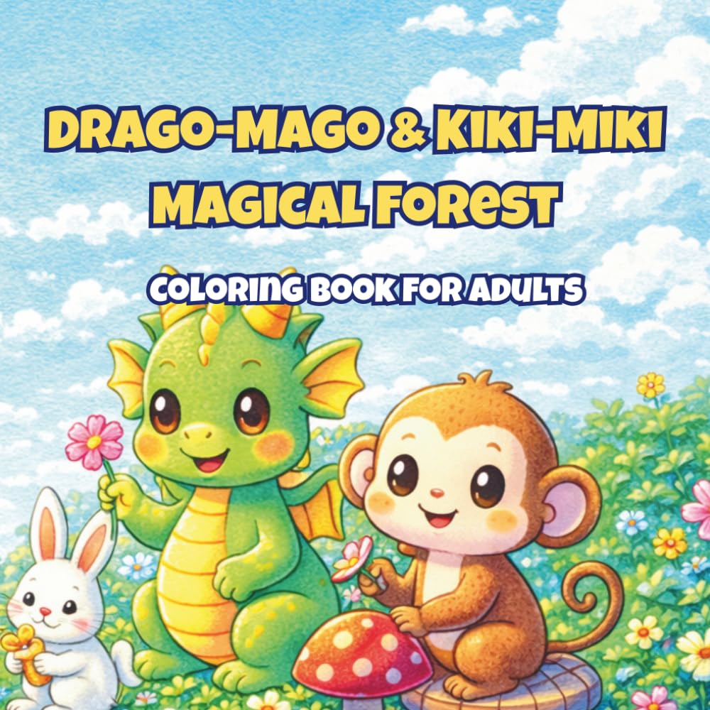 Drago-Mago & Kiki-Miki Magical Forest: A Cozy Fantasy Coloring Book for Adults Featuring Cute Dragons, a Playful Monkey Friend, Enchanted Forest Creatures, and Magical Woodland Scenes