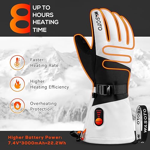 Miniatura 2 de Guantes térmicos para hombres y mujeres, batería de 7.4 V, 22.2 Wh, guantes térmicos recargables, para pantalla táctil, impermeables, eléctricos,