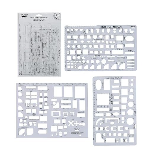 Mr. Pen- House Plan, Interior Design and Furniture Templates, Drafting Tools and Ruler Shapes for Architecture - Set of 3