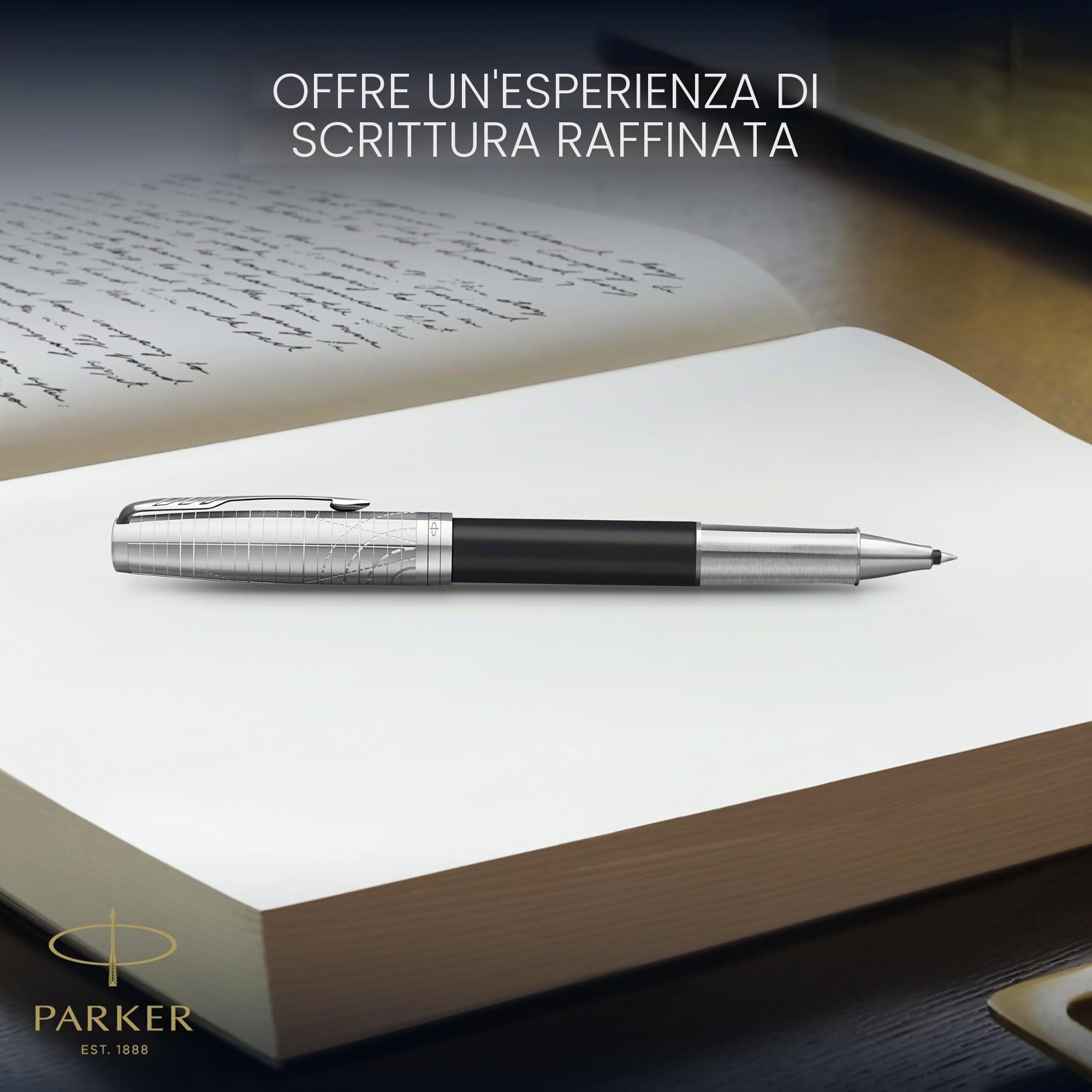 Parker Sonnet Penna Rollerball | Collezione Legacy of Flight | Rifiniture Cromate | Punta Fine | Inchiostro Nero | Confezione Regalo