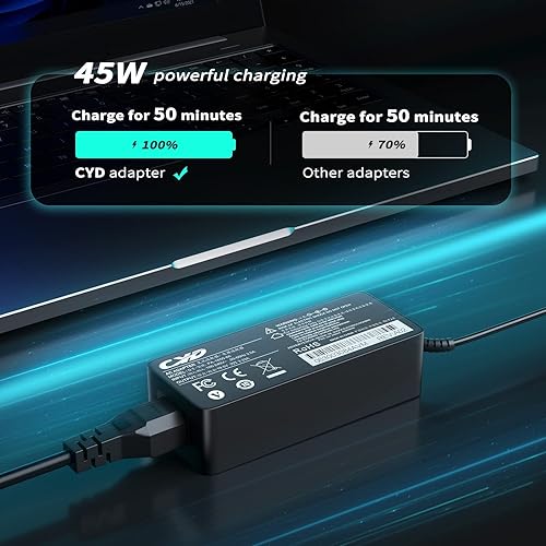 Miniatura 5 de CYD Cargador para portátil de 45 W USB C compatible con Lenovo Laptop Thinkpad E480 E485 E490 E490s E580 E585 E590 E595 L380 L390 T480s T490 T490s